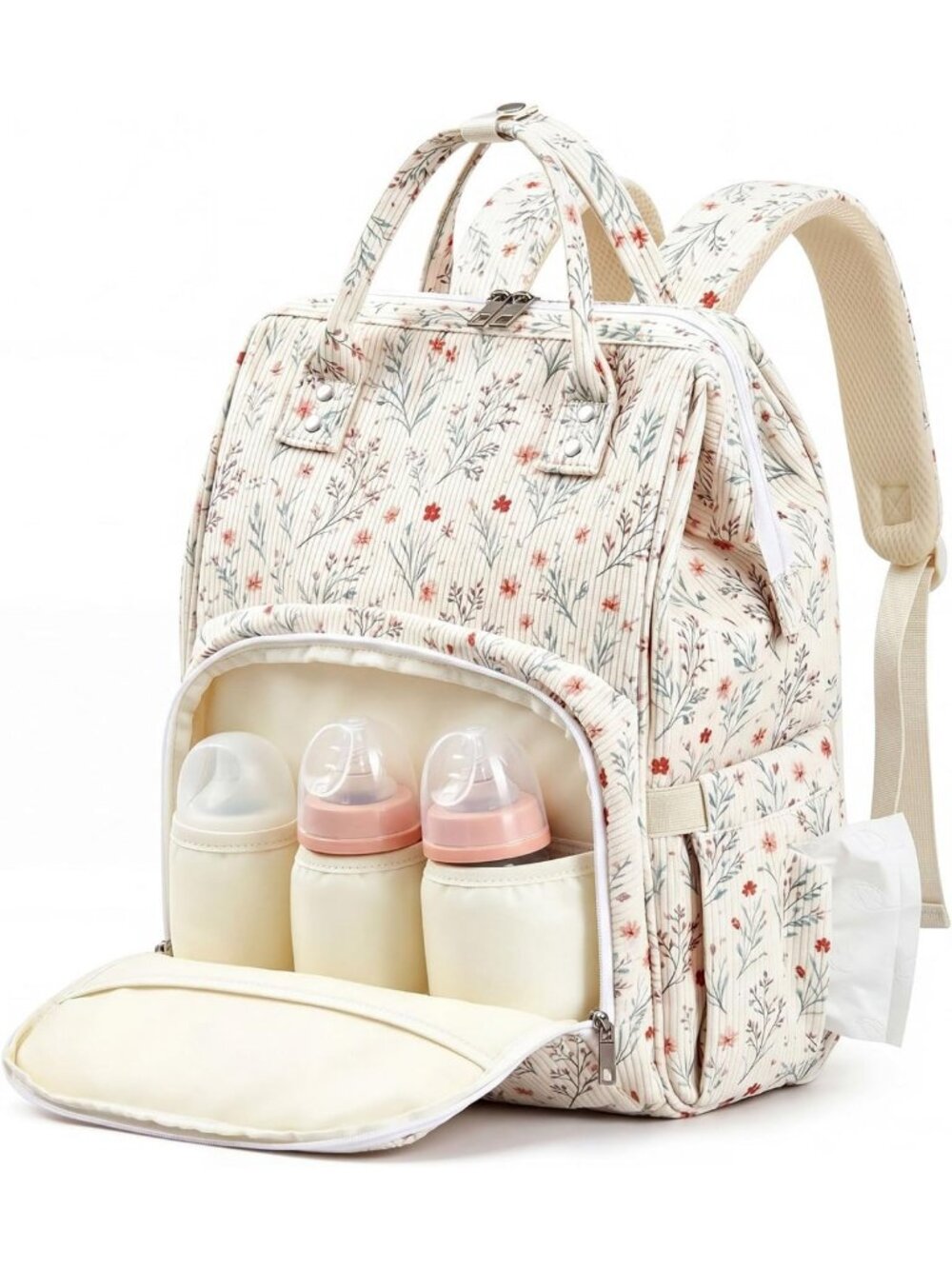 Stylish Floral Diaper Bag Backpack for Moms - Lightweight & Cute Design